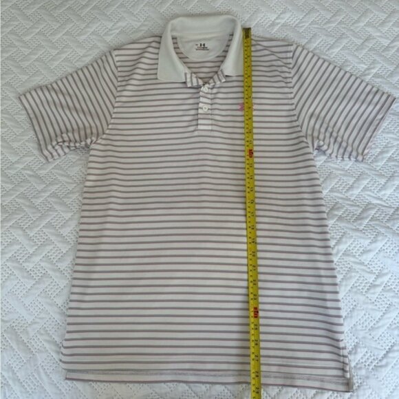 Under Armour White Striped Collared Golf Shirt Medium Breast Cancer Awareness - Picture 12 of 16
